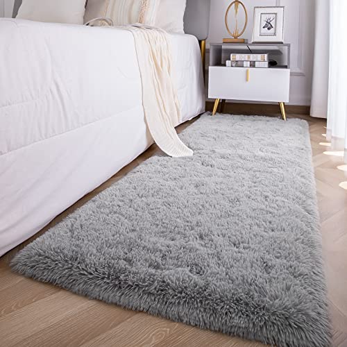 Hqayw Modern Fluffy Area Rug, Shaggy Rugs For Bedroom Living Room Ultra Soft Shag Fur Carpets For Kids Girls Nursery Plush Fuzzy Rug Cute Home Decor Rug, 2' X 6', Grey #TOP3