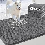 2 Pieces Muddy Door Mats for Dogs, 36' X 24'Chenille Absorbent Doormat, Trap Dirt Non Slip Heavy Indoor Doormat Soft Dog Bed Mat Front Inside Door Mat for Indoor Outdoor Entrance,Grey