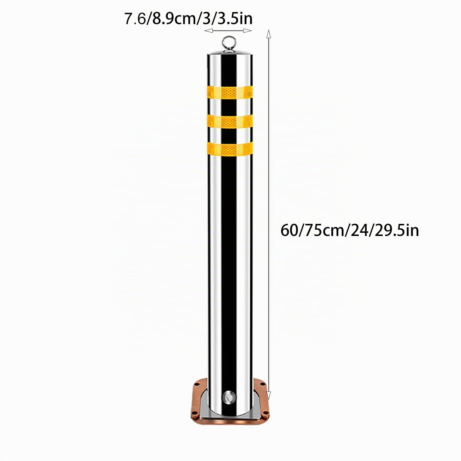Pilona bolardo de Metal con Base removible, Bolardo De Seguridad De Acero Inoxidable con Tiras Reflectantes, Uso Industrial, Comercial y Privado(Yellow-2pcs,7.6 * 75cm/3 * 35in)