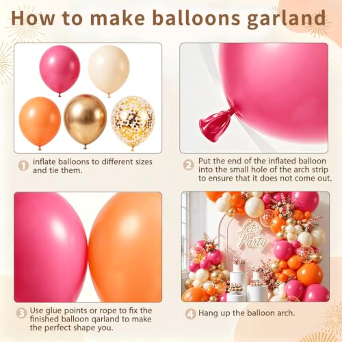 Image of Hot Pink Orange Gold and White Balloon Garland Arch Kit 144 Pcs