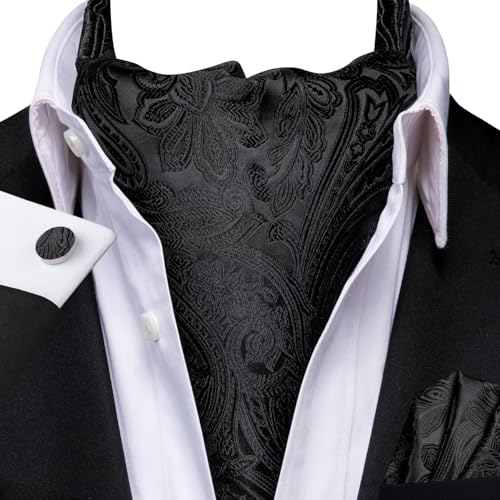 Image of Dubulle Paisley Floral Ascot for Men Self Tie Mens Cravat and Pocket Square Cufflinks Wedding