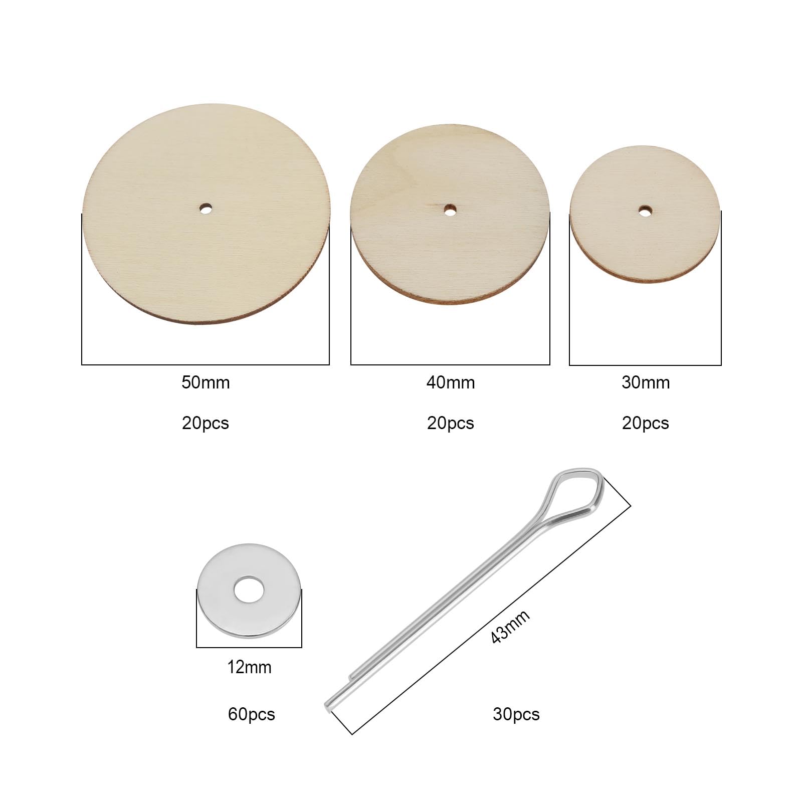 Set di 30 giunti per bambole, giunti per bambole, perni di collegamento, dischi in fibra di fibra, 30 mm, 40 mm, 50 mm, accessori per bambole