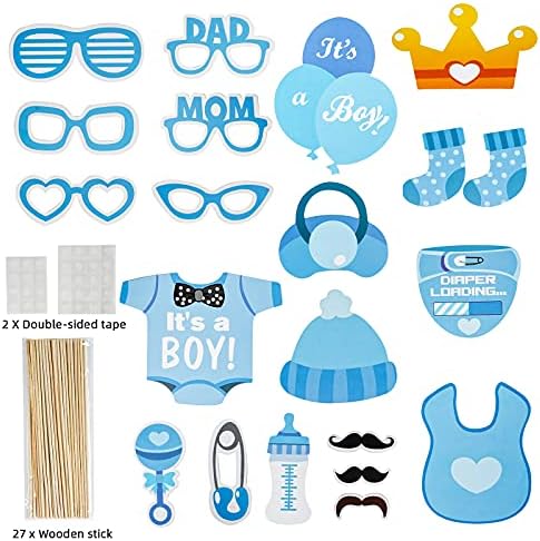 AIBAOBAO Baby Shower Decorations Boy, 23PCS Baby Shower Games Photo Booth Props, Gender Reveal and ITS A BOY Confetti for Baby Shower Decorations Supplies