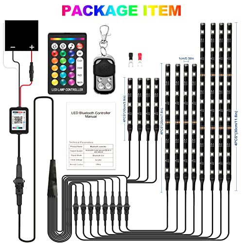 Wanoss 12Pc Million Color Led 4-Seater Golf Cart Underglow Accent Neon Lighting Kit, 22 Modes Glow Neon Underbody Lighting With Wireless Remote Control & Water Resistant Flexible Tubes #TOP4