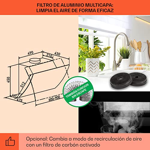 Klarstein-Campana-Extractora-Extractor-Cocina-para-Pared-con-Filtro-Aluminio-Antigrasa-para-Lavavajillas-Flujo-Aire-595mh-LEDs-Controles-Tactil-Campanas-de-Cocina-Extractores-Montaje-Pared
