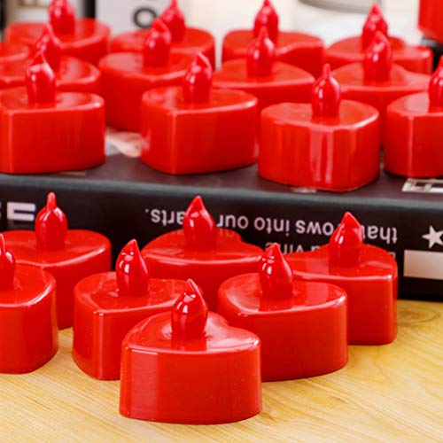 Mobestech 24Pcs Flameless Candles Heart Shape Tealight Led Electronic Candle Lamp Battery Operated Candles Home Rooom Decoration (Red) #TOP1