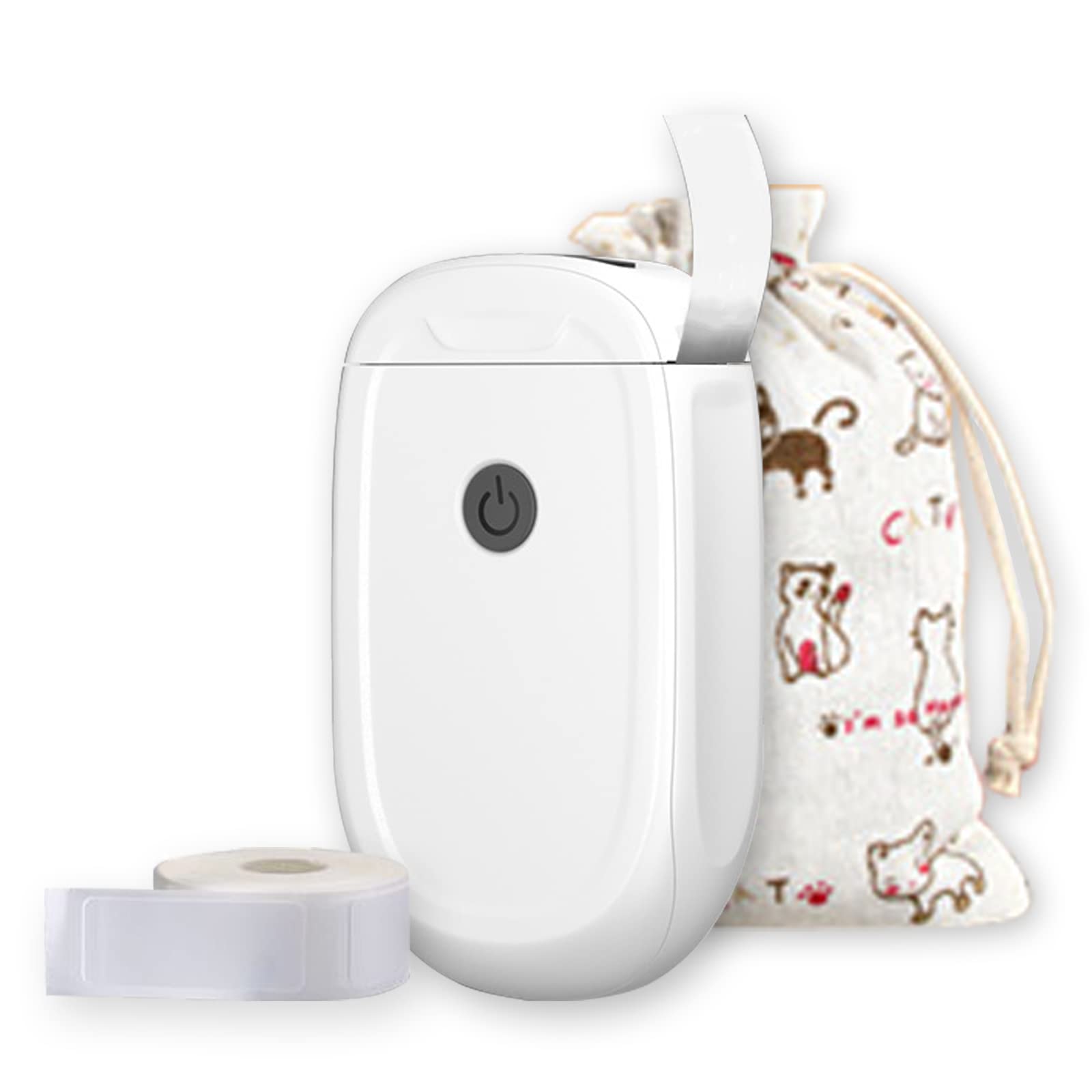WANGCL Mini Bluetooth Handheld Labelling Device Thermal Labelling Device Compatible with iOS and AndroidWhite 1 Roll of Labels + Storage Bag