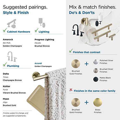 Image of Amerock Arrondi Single Prong Golden Champagne Wall-Mounted Hook | Decorative wall hook in durable stainless steel construction for coats, hats, bags, towels, and everyday organization