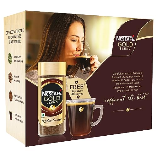 NESCAFE Gold Blend Instant Coffee Powder with Free Signature Glass Coffee Mug, Rich Aroma & Smooth Taste, Arabica and Robusta Coffee Beans, 185 g Jar - Image 2