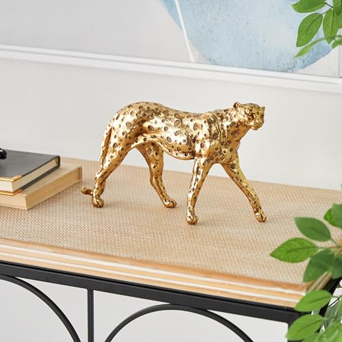 Estatua decorativa de leopardo de resina dorada 10 x 3 x 7 pulg miniatura 2