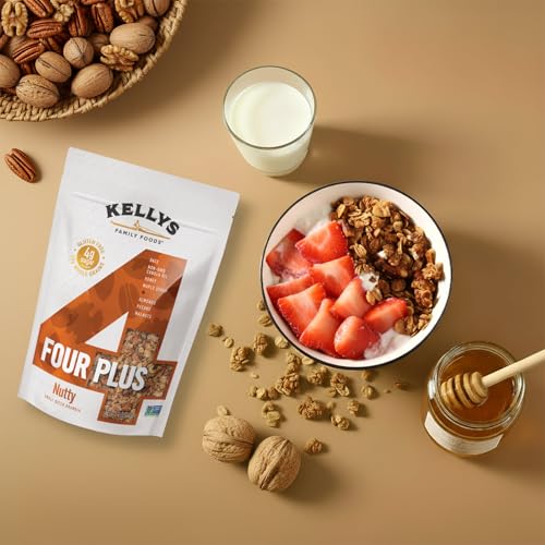 Image of Kellys Four Plus Granola Cereal | Nutty Granola for Yogurt | Hand Made Snacks for Breakfast - 12 oz (Pack of 4)