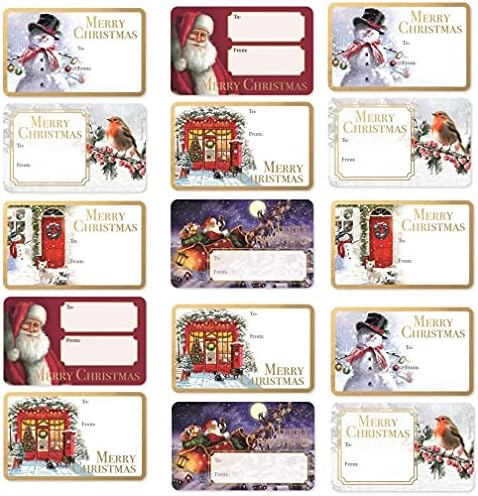 80 Lovely Christmas Collection Labels Stickers Adhesive- 2.3x1.33 inches Adored by Little Ones Christmas Stickers Tags , Adhesive Gold-FOIL Xmas Prime Gift Stickers Label, Cute Stickers by G4Gadget