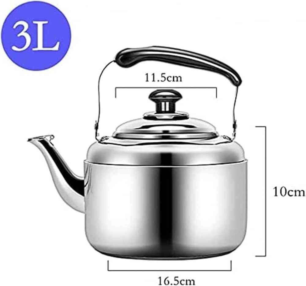 Hervidor de té, hervidor silbante de acero inoxidable 304 con mango aislado para cocinas de gas e inducción, jarra de agua galvanizada, duradera y funcional