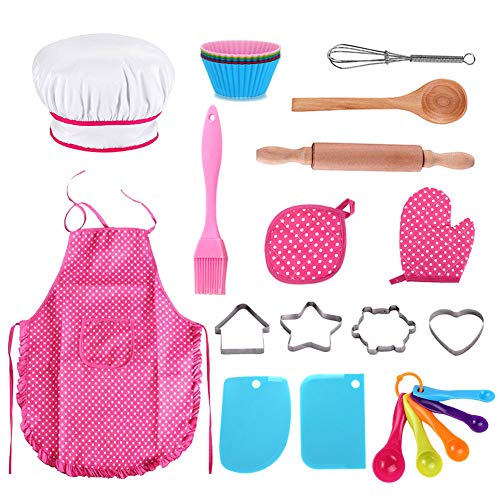 25Pcs Chef Set for Kids, Kitchen Cooking and Baking Kits, Dress Up Role