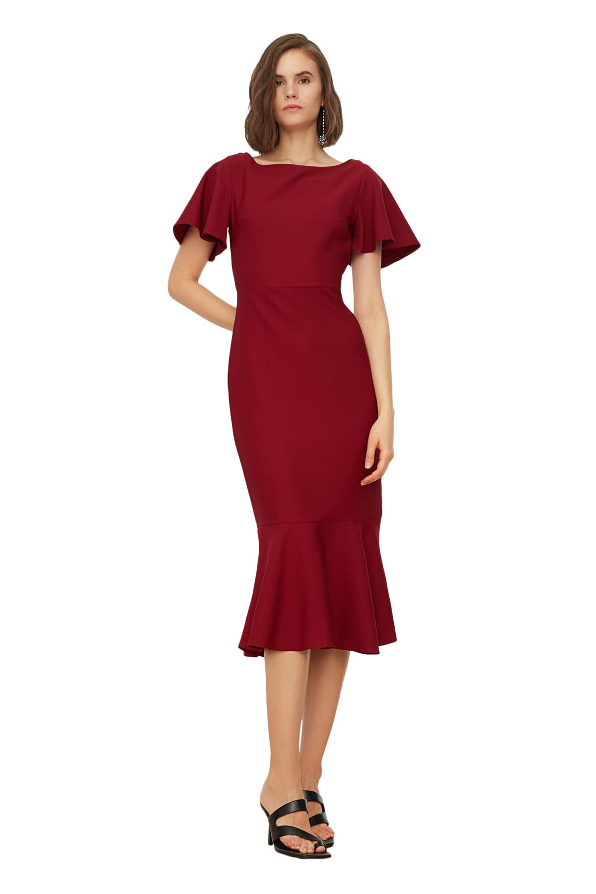 Trendyol Vestido Midi para Mujer, Talla 38, Color Burdeos