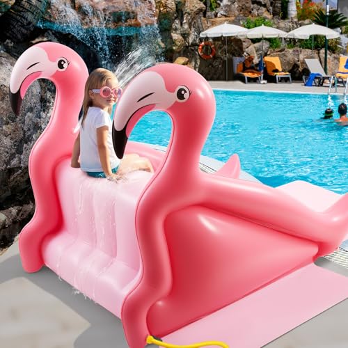 Seenelling 98 Inch Giant Inflatable Flamingo Pool Slide for Kids & Adults, Swimming Pool Play Center Inflatable Water Slide for Inground Above Ground Pools, Summer Backyard Parties for Kids & Adults