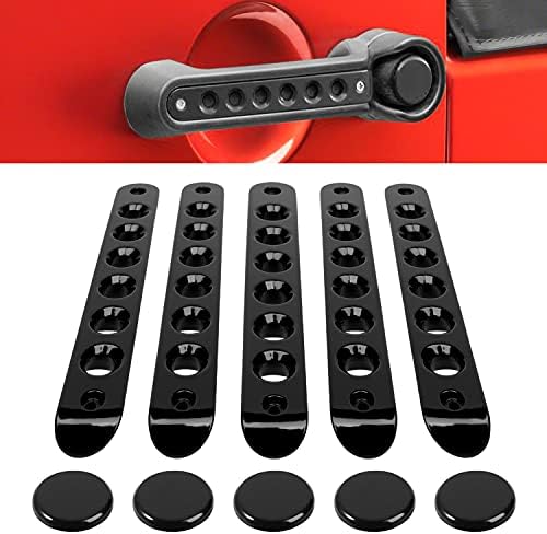 E-cowlboy Grab Handle Inserts Cover+Push Button Knobs Cover Trim for Jeep Wrangler JK JKU Sahara Rubicon Unlimited 2007-2018 Exterior Door Handle Decoration Accessories Aluminum (Black)