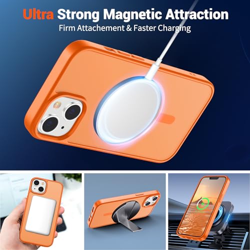 Image of SUPFINE Magnetic for iPhone 14 Case & iPhone 13 Case with Screen Protector (Compatible with MagSafe)(Military Grade Drop Protection) Translucent Matte Shockproof Phone Cover,Starry Orange