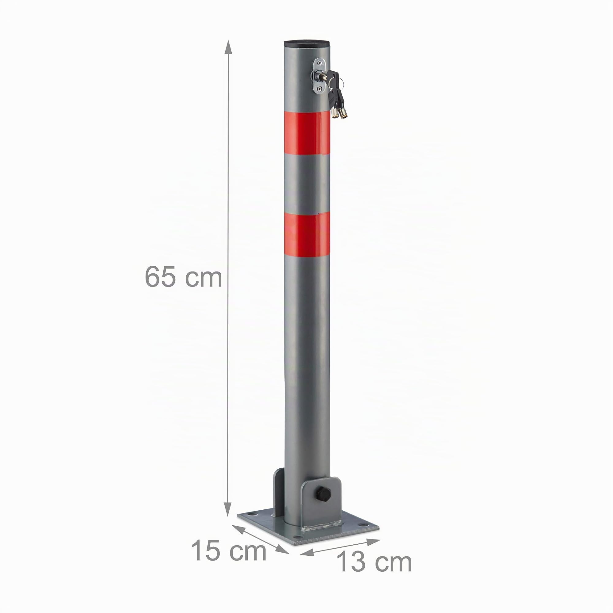Relaxdays 10020092 Poteau de parking, barrière de parking rabattable voiture 65 cm de hauteur en acier, gris et rayures rouge