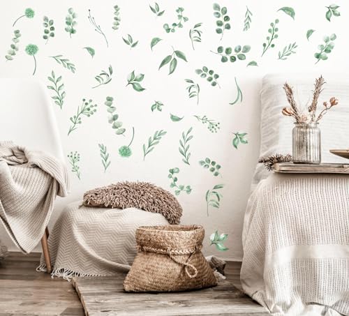 Barri Design 113 Green Leaves Wall Stickers Boho Leaves Wall Decals Watercolor Botanical Modern Leaf Wall Stickers Peel And Stick Green Leaf Wall Decals For Nursery Bedroom Living Room Decor thumb #2