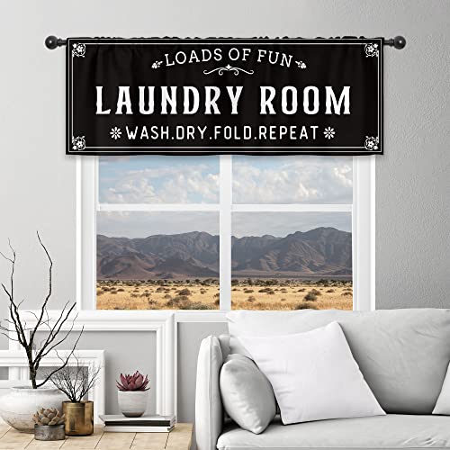Cinbloo Funny Laundry Room Valance 52Wx18H Inch Rod Pocket Black and White Curtains for Laundry Room...