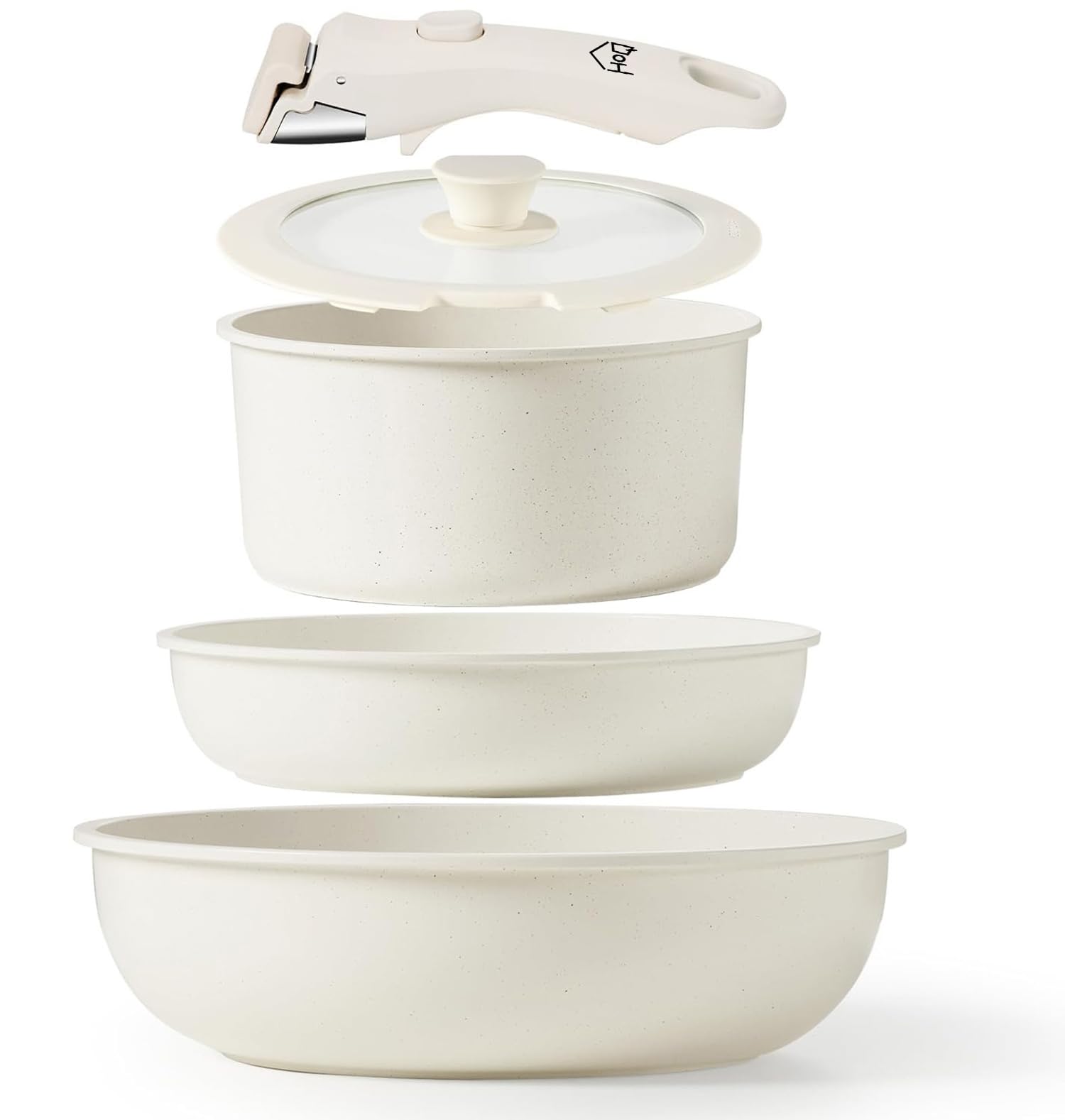 House of Quirk Maifan Stone Nonstick Cookware Set 5-Piece | Detachable Handle Pots & Pans | Stackable, Induction & Oven Safe Kitchen Set (Granite Beige)-picture-14