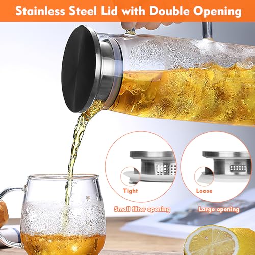2PCS 1,5L Caraffa in Vetro Borosilicato Con Coperchio, Brocca d'Acqua Con Spazzola per Tè Ghiacciato, Acqua Calda Fredda, Succo, Caffè - immagine 4