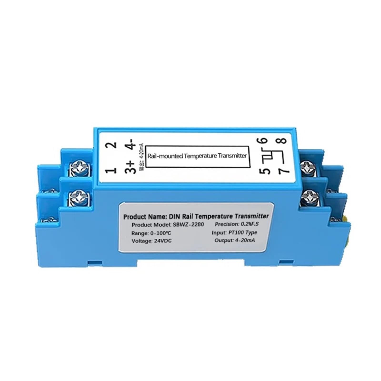 Transmisor de temperatura PT100 de 35mm con salida 0-5V para carril DIN 7