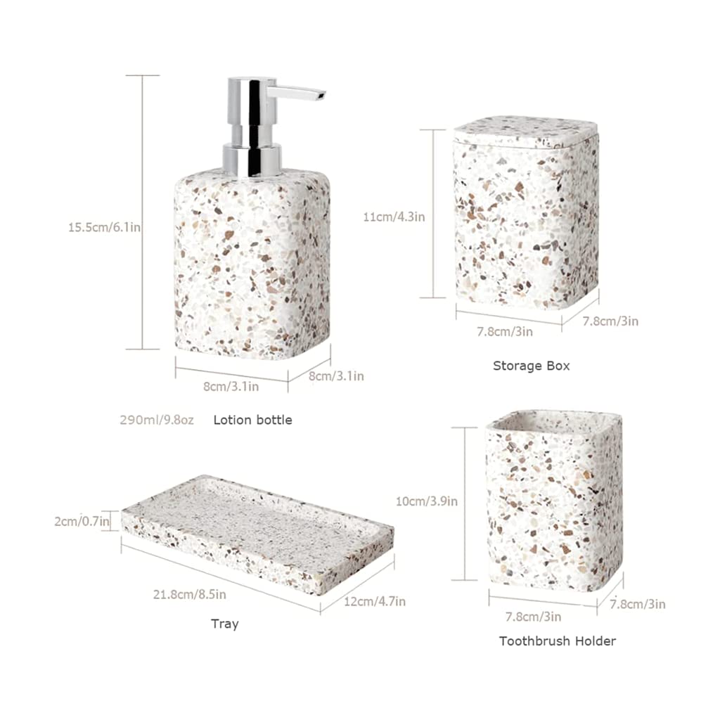 Gepresster Seifenspender Terrazzo-Seifenpumpe 3-teiliges Set - Badezimmer-Accessoires-Set Lotionspender 290ml/9.8oz