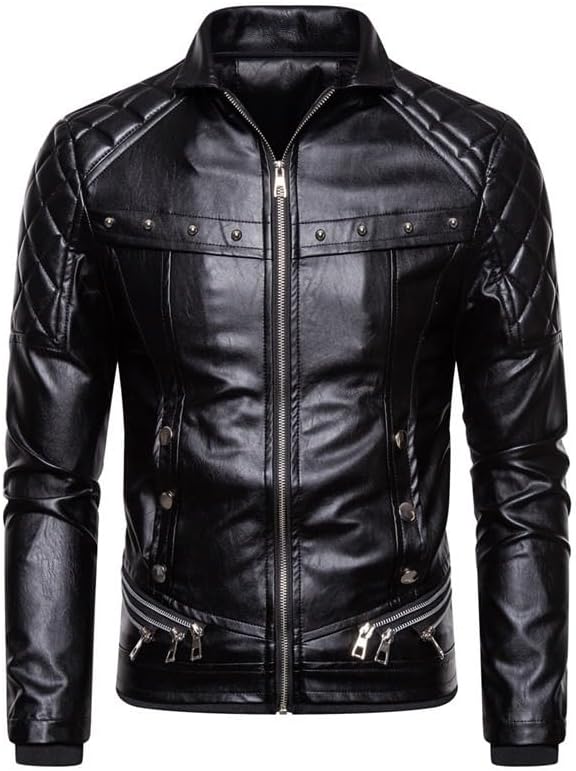 Men's Zipper Removable Fur Collar Jacket,Leather Vintage Steam Pocket Punk Gothic Retro Coat Biker PU Jackets