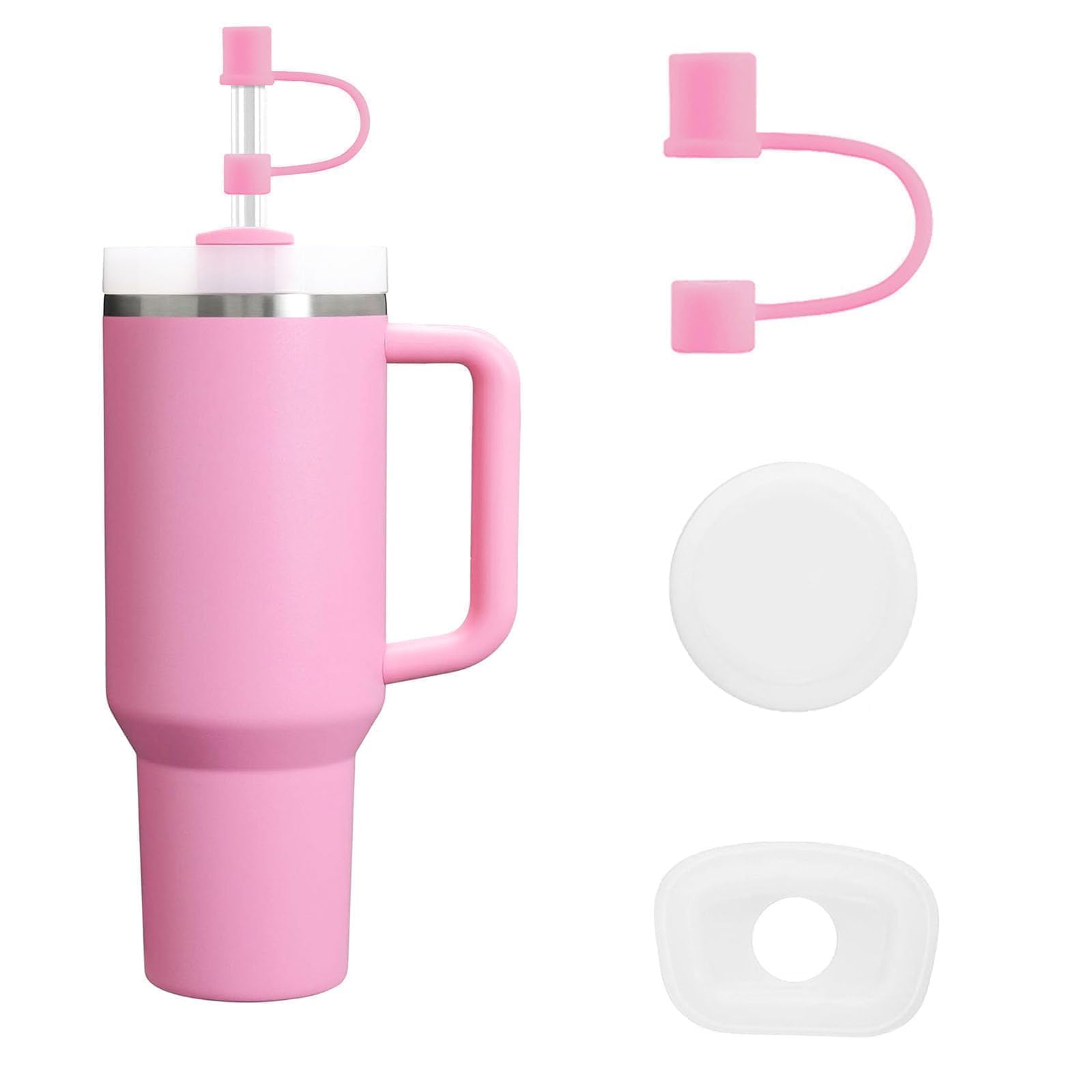 MOLOSLEEVE 21 Colors Straw Toppers Include A Set of Leak-proof Plugs, for Stanley Straw Covers Cap for Stanley Cup 2.0 30oz, 40oz, Silicone, Dust-Proof （Pink）