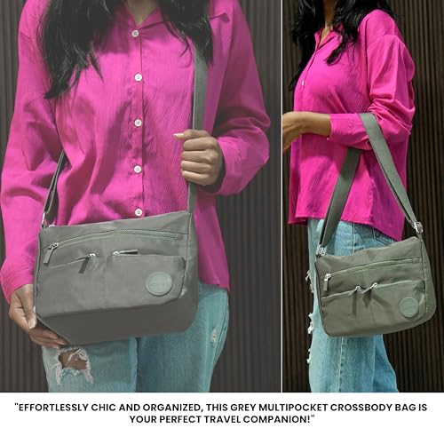Image of Storite Multipocket Crossbody Bag for Women Lightweight Small Travel Bag Shoulder Purses and Handbags with Multi Zipper Pockets - Grey (25x19x11 cm)