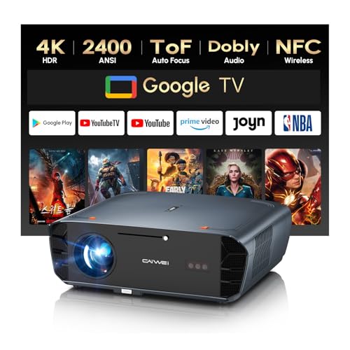 4K HDR Smart Beamer mit Google TV 2400ANSI Tageslicht Tauglich Heimkino,Ultra HD Projektor WiFi6 Bluetooth, Autofocus, Dolby Audio, HDMI ARC,