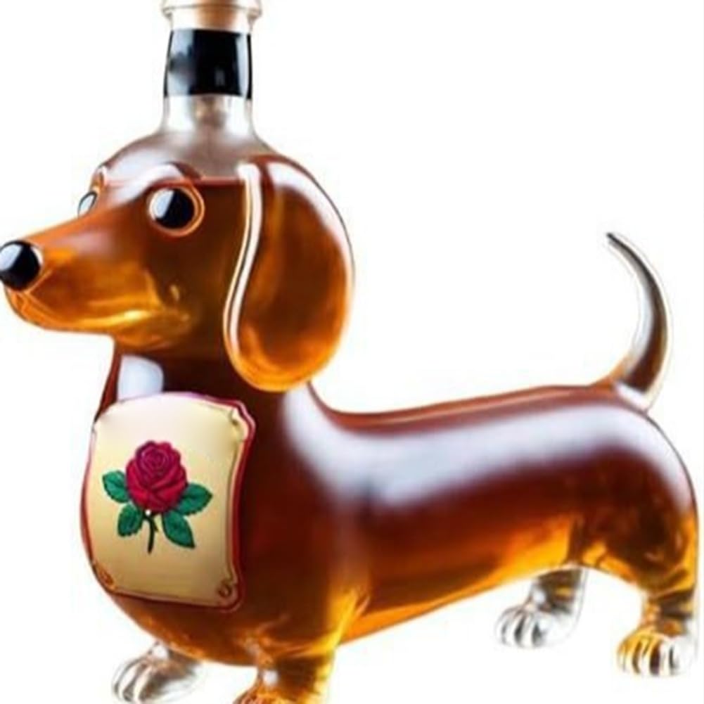 Suoumwa Men's Red Wine Bottle Dachshund Dog Whiskey Bottle,3D Sculpted Shape Glass Tumbler Reusable Liquor Flask Glassware E