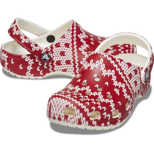Image of Crocs Unisex-Adult Classic Graphic Clogs, Holiday Sweater Print, 4 Men /6 Women