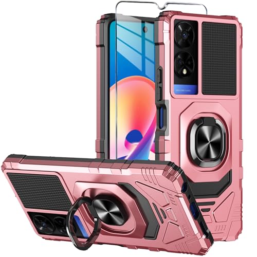 Mocotto for TCL 50 XE 5G Phone Case TCL 50 XE Nxtpaper 5G Case with Tempered Glass Screen Protector Military Grade Heavy Duty Shockproof Protective Cover with Ring Kickstand for 50 XE 5G (Rose Gold)