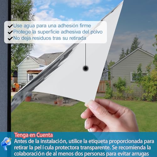 Miniatura 7 de Niviy Vinilo Espejo Para Ventanas Privacidad 44.5x200cm Vinilos Para Cristales Efecto Espejo Anti Uv Anti Calor Vinilo Ventana Privacidad Para Hogar Oficina Plata