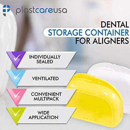 Assorted Retainer Case Box Of 12 Individually Sealed, Dental Storage Container For Aligners, Mouth Guards - Yellow, White, Pink, Green, Purple, Blue #TOP1