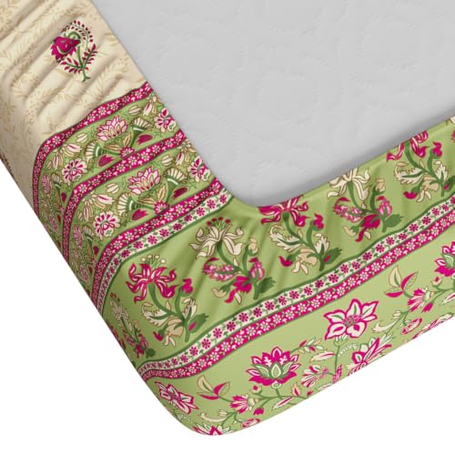 Image of Home Ecstasy 100% Cotton King Fitted Bedsheet with 2 Pillow Covers - (Size 72 x 78 inches, TC, Colour - Green)