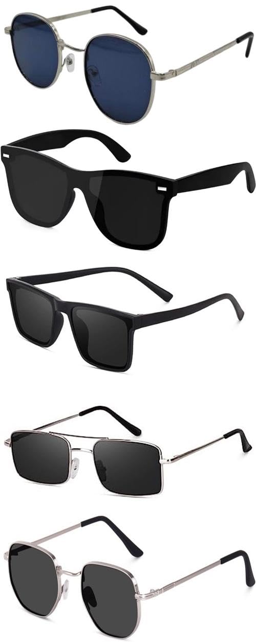 Unisex Combo offer pack of 5 shades glasses Black Candy MC stan Rectangle Retro Vintage Narrow Sunglasses Women::Men Small Narrow Square Sun Glasses Combo offer pack of 5-5IN1-2