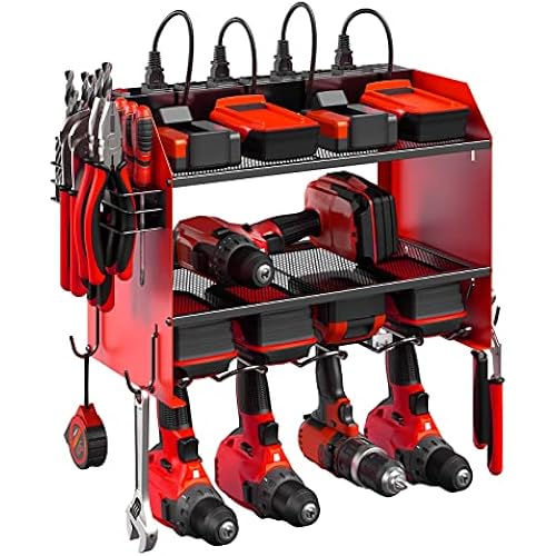 CCCEI Wall Mount Modular Tool Charging Organizer, Red, 1 Pack, 3 Tier.
