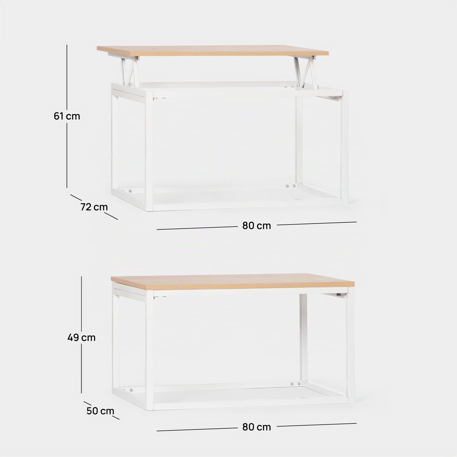 KLAST Mesa de Centro elevable en Madera Color Natural con Pata Blanca