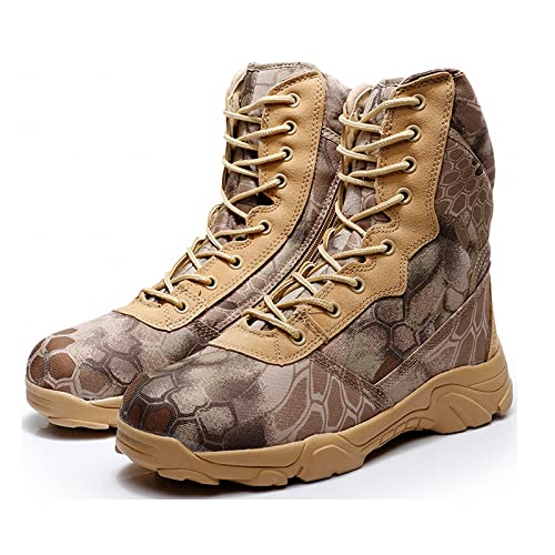 Tebapi Men Military Tactical Boots Backpacking Outdoor Hiking Camping Climbing Trekking Camouflage Ankle Boot Army Shoes Combat Waterproof Side Zipper