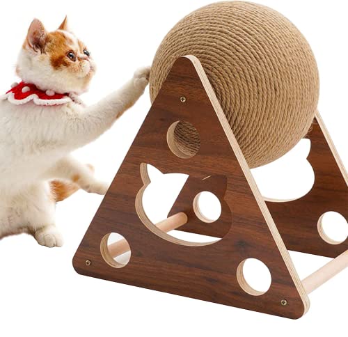 ZHAOXIAN Cat Scratcher Toy, Natural Sisal Cat Scratching Ball, Cat Scratcher Toy with Ball, Scratching Ball for Cats and Kittens, Interactive Solid Wood Scratcher Pet Toy, Diameter 4.7 Inches