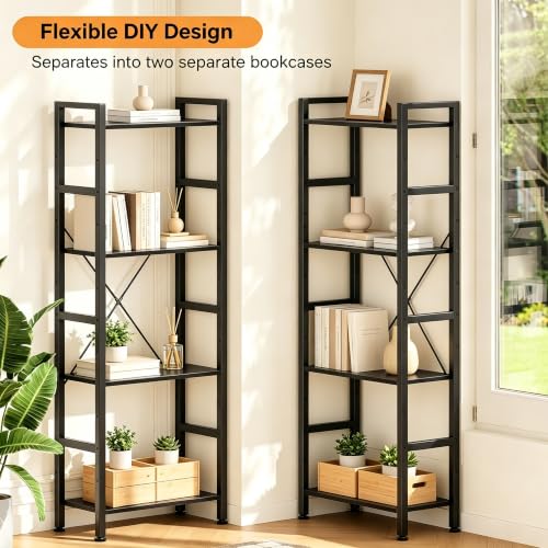 Image of HealSmart Triple Column 4 Tier Bookshelf, Industrial Bookcase with 11 Open Display Adjustable Shelves, Wide Convertible Display Modern Bookshelf for Living Room & Home Office, Black