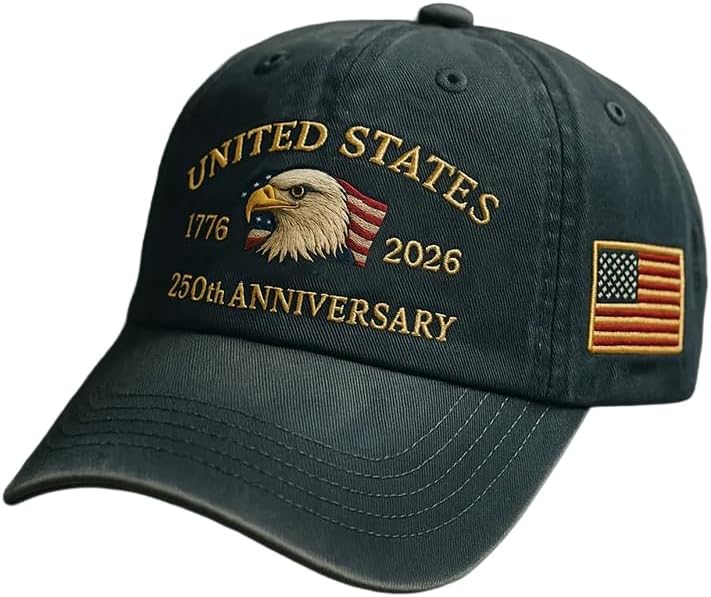 Efdaf USA 250th Anniversary Hat, Adjustable 250th Anniversary Printed Patriotic Baseball Caps, Tribute Retro Washed Hat