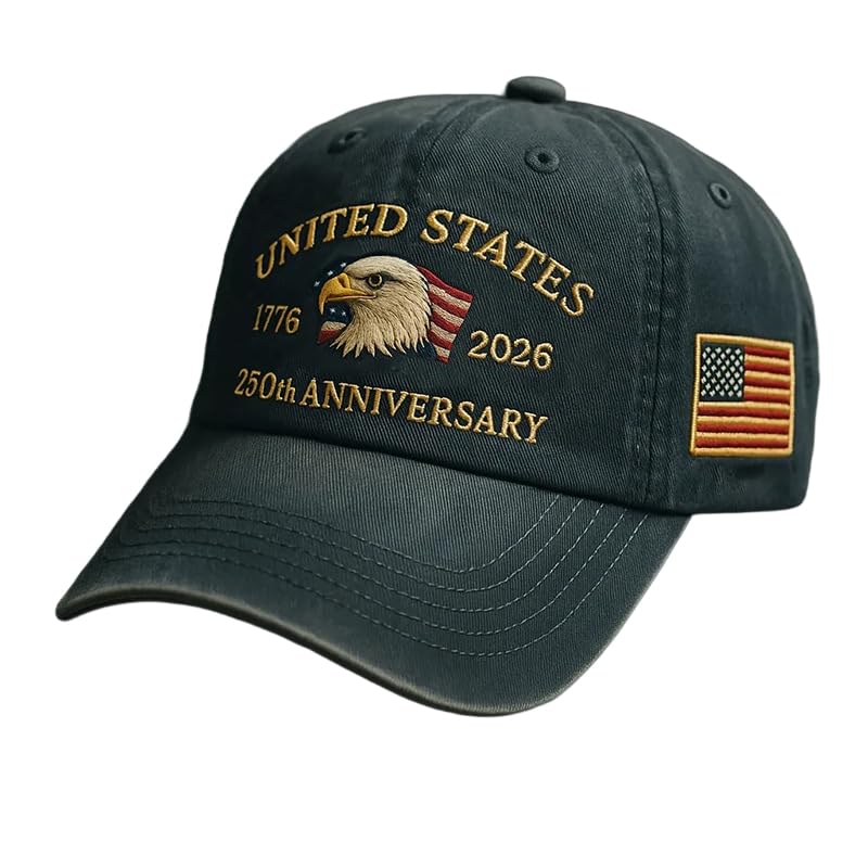 USA 250th Anniversary Hat, Adjustable 250th Anniversary Printed Patriotic Baseball Caps, Tribute Retro Washed Hat