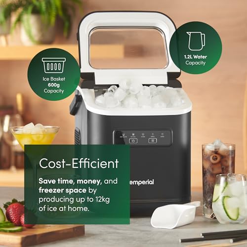 Emperial Ice Maker Machine | Countertop Bullet Ice Cube Maker | 12kg Daily Output | Makes 9 Ice Cubes per Cycle | 2 Ice Sizes | 1.2L Water Tank | Self-Clean | Ice Scoop Included | 125W - Image 5