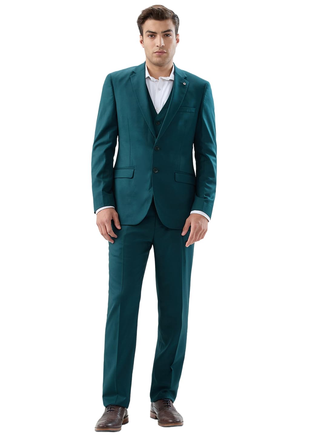 Men Contemporary Fit Solid Pattern Polyester Blend Notch Lapel Full Sleeve Formal Suit-image-37