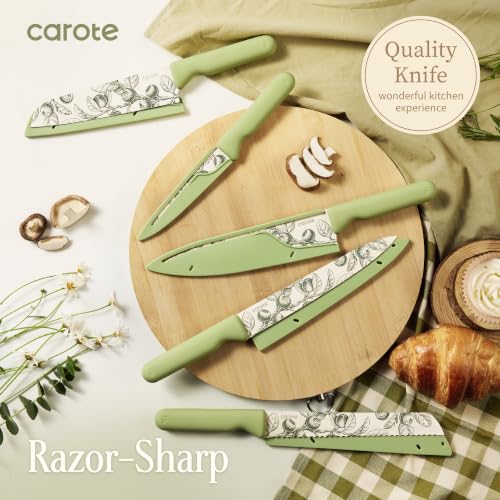 Image of CAROTE 42pcs Ceramic Cookware Set, Pots and Pans Set with Detachable Handle | Baking Pans Set, Knife Set, Non Stick, Induction Compatible, Dishwasher&Oven Safe, Space Saving, for Kitchen /RV /Camping Green
